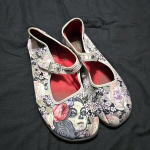 Hot Chocolate Design Mary Jane Flats Flora La Muerte Day of Dead Size 38 US 8